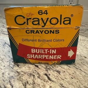 Vintage Crayola Crayons Binney Smith 64 Box Built In Sharpener Retired Colors